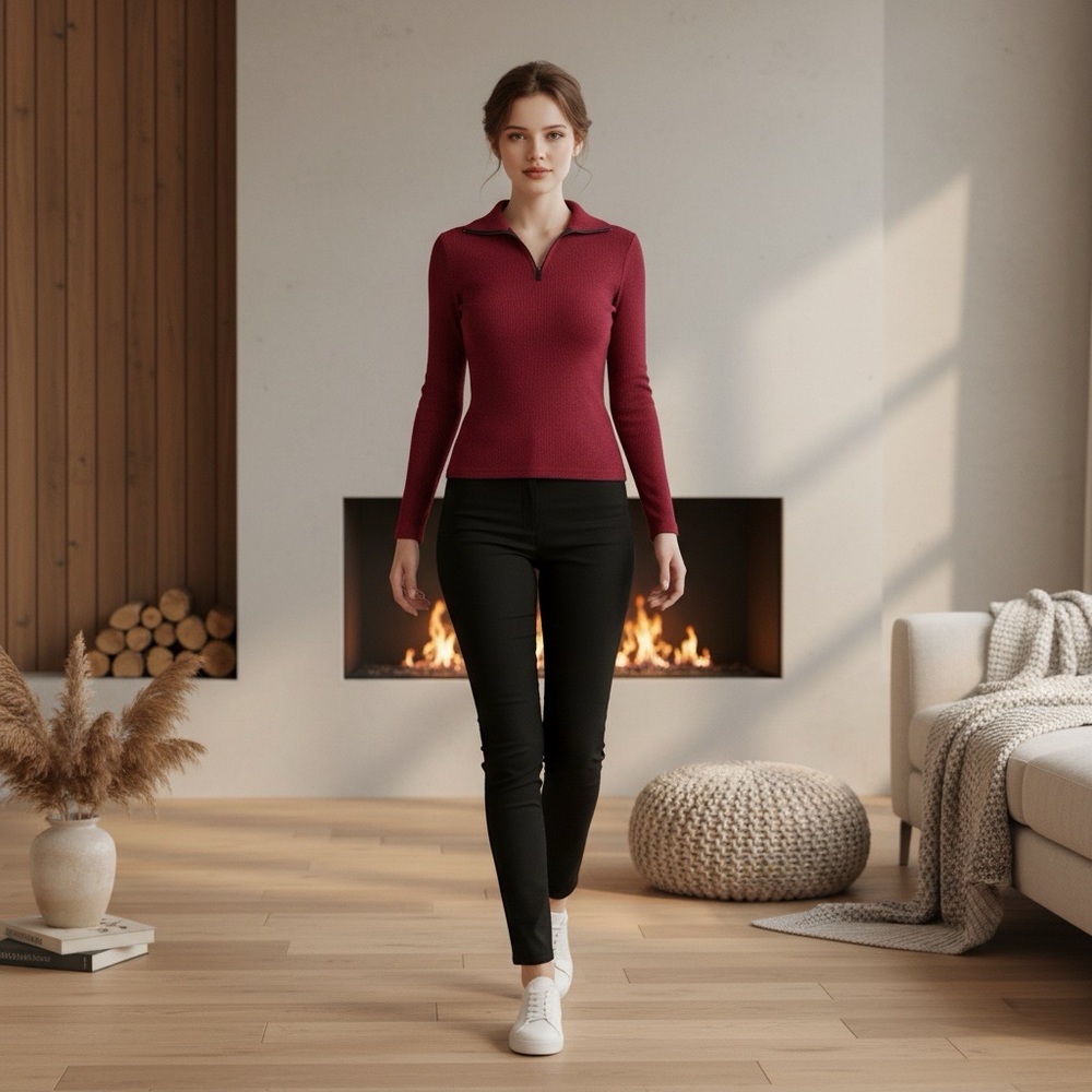 Bershka Burgundy Crew Neck Sweater